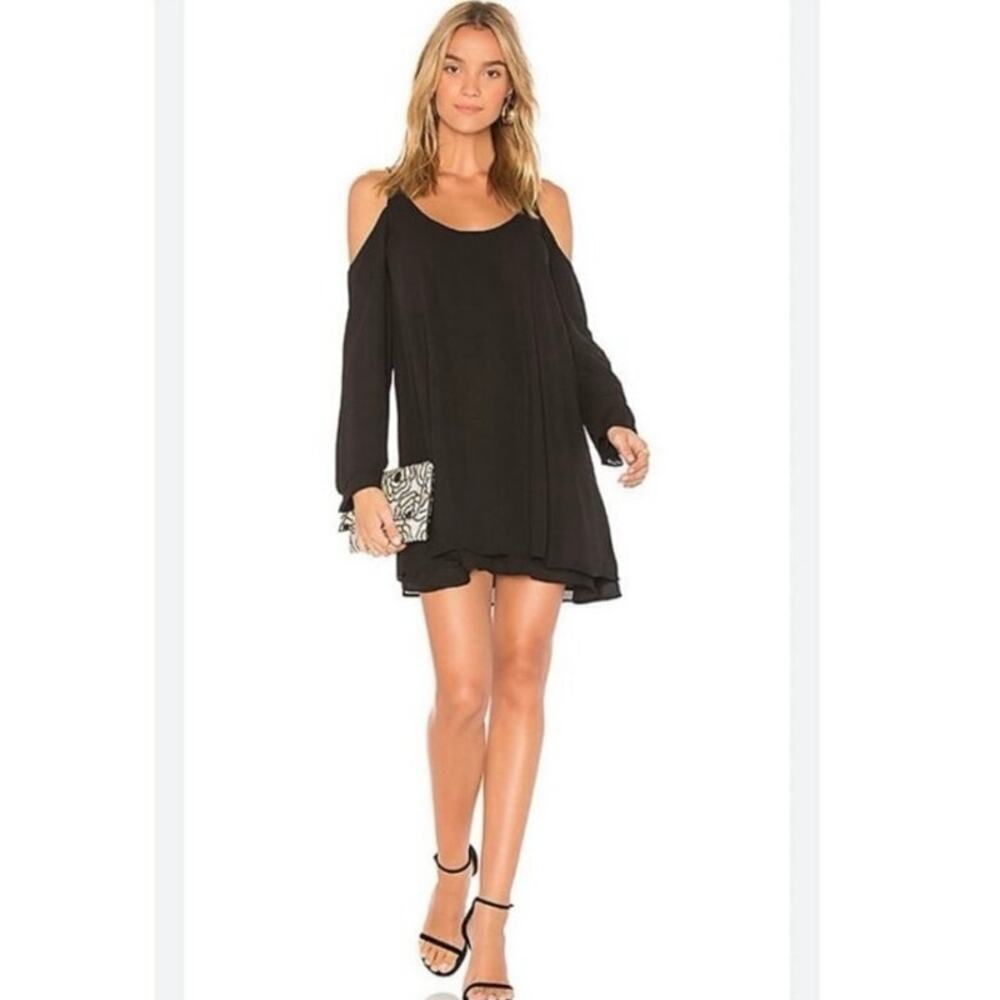 NWT REVOLVE Krisa Black Cold Shoulder Chiffon Mini Dress XS Long Sleeve
